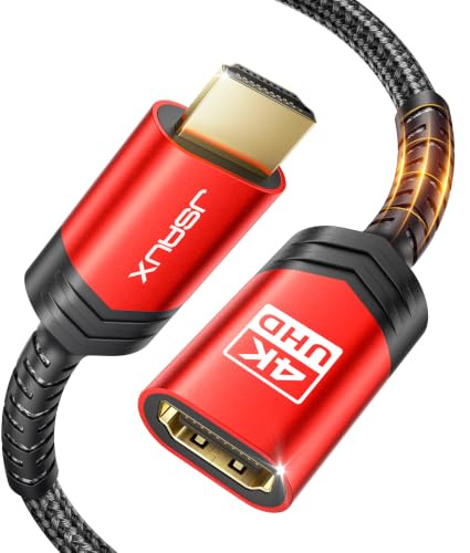 JSAUX HDMI Extension Cable, 2M 4K@60Hz HDR High Speed HDMI 2.0 Extender HDMI Male to Female Lead Support 3D, 18Gbps, ARC, Ethernet Compatible with TV Stick, Roku Fire Stick, Blu-Ray, PS3/PS4 - Red