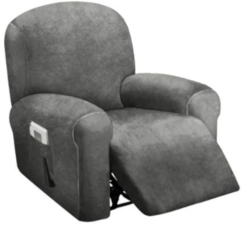 ULTICOR 4-Piece, 1 Seat Recliner Cover, Velvet Stretch Reclining Chair Covers for 1 Cushion Reclining Sofa, Single Seat Recliner Couch Cover, Thick, Very Soft, Machine Washable (Dark Grey)
