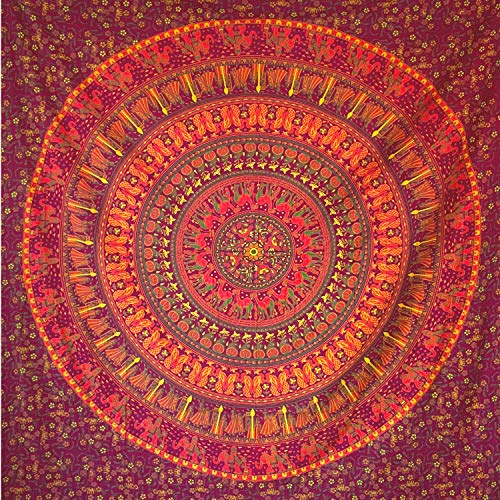 MOMOMUS Mandala Arazzo da Parete per Camera da Letto, Soggiorno, Altre Stanze -100% Cotone, Colori Vivaci, Stile Indiano- Telo/Poster/Arazzo Mandala da Parete -Arancione, 210x230 cm