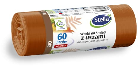 Stella 035175 - Sacchetti per la spazzatura con manici per la separazione dei rifiuti organici, 60 l, 14 pezzi, per la spazzatura e l'ufficio, in pellicola di ribalta LDPE, colore: Marrone