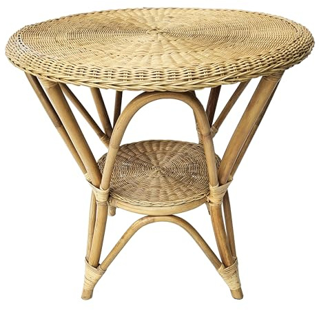 Tavolo Tavolino in Rattan Vimini Naturale Rotondo Diam. 75x75H cm