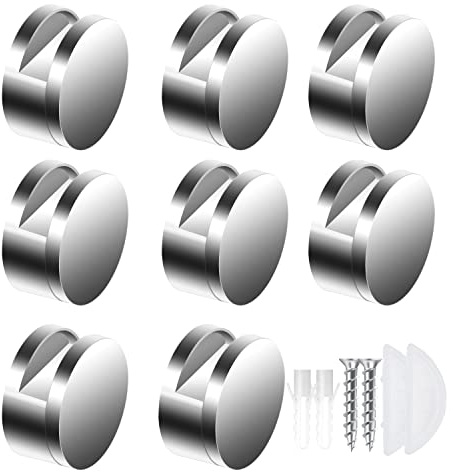 PHIEZC 8 Spiegelclips,Glasclips,runde Glasregalhalterung,multifunktionale runde Wandhalterung mit Expansionsrohr,Sicherheitsschutzglas,Spiegel