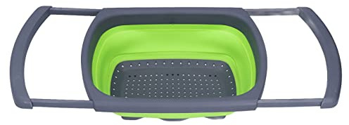 Scolapasta Ovale Sopra Lavello, Cestello di Scarico Pieghevole Verde in Silicone Cestino di Lavaggio per Frutta e Verdura Pieghevole in Silicone per Cucina di Casa