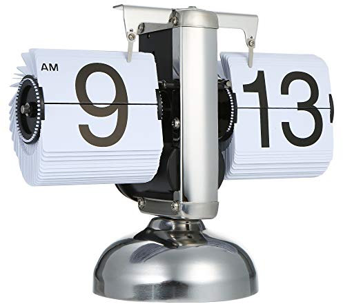 Kavolet Retro Tischuhr, Flip Uhr, Auto Flip Metall Standuhr, Wecker Edelstahl Mit Innenzahnrad Betätigte Quarzuhr Schwarz/Weiß