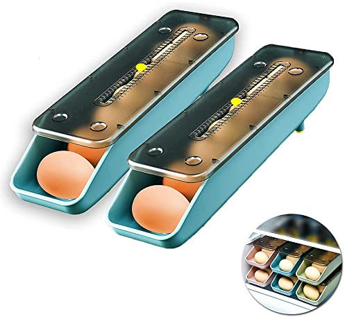 Ygapuzi 2er-Pack Eieraufbewahrungsbehälter für Kühlschrank Automatischer Eierhalter für den Haushalt Stapelbare Eieraufbewahrungsbox mit transparentem Deckel für Küchenkühlschrank-Eierablagen (Blau)