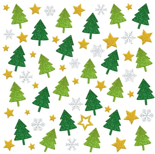 280+ Weihnachtssticker, Glitzer Weihnachtsaufkleber, Tannenbaum Sterne Schneeflocken Sticker, Selbstklebend Weihnachtsdeko für Karten, Geschenke, Adventskalender, Weihnachten Basteln （10 Bogen）