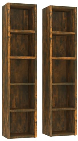 vidaXL Mobili Porta CD 2pz Rovere Fumo 21x16x93,5cm Legno Multistrato
