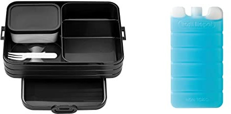 Mepal Brotdose Large 1500 ml Set mit Kühlakku | Bento Lunchbox mit Fächern & Gabel | für 4 Sandwiches oder 8 Brotscheiben | mikrowellengeeignet (ohne Deckel) | BPA-frei | Old Nordic Black