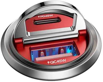 90W Zigarettenanzünder USB C Mini Metall KFZ Ladegerät USBC Adapter | [PD45W & QC45W] 12v USB Steckdose verteiler Autoladegerät USB C Kompatibel mit iPhone 17 Pro Max Plus Air 16 15, S26U--Rot