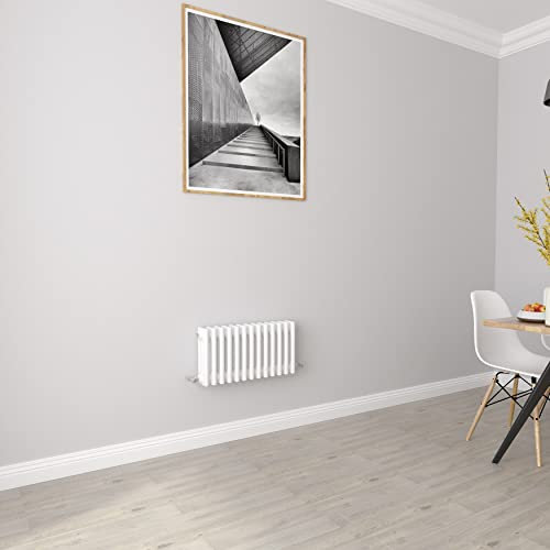 Heizkörper, horizontal, 3 Säulen, Gusseisen, Zentralheizung, für Badezimmer, Wohnzimmer und Küche, 300 x 605 mm, Weiß