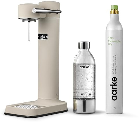 Aarke Carbonator 3, Fabricante de agua con gas en acero inoxidable, acabado en arena + cilindro de 60 litros con CO2 renovable