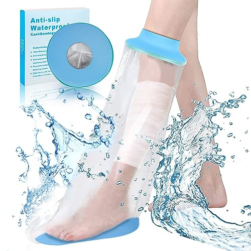 SUPERNIGHT Funda impermeable para piernas – Protector de vendaje hermético de media pierna para adultos para heridas de piernas y pies – Manga reutilizable para ducha y baño – Diseño antideslizante