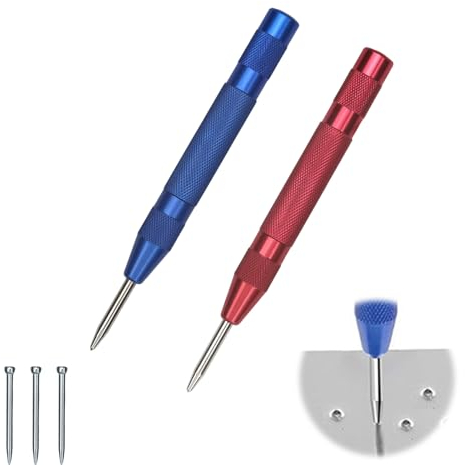 2 Stücke Automatik Körner, AMONENZ Körner 130mm, Automatischer Körner, mit 3 Ersatzspitzen, Center Punch, Verstellbare Spannung Federkörner, für Metall Holz Glas Dünne Stahlbleche