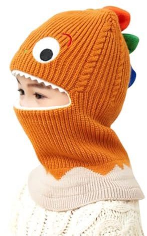 Kapuzenschal Kinder Schalmütze, Baby Jungen Mädchen Mütze Schal Set Niedlich Dinosaurier Winter Warm Beanie Mütze Kindermütze Strickmütze Schlupfmütze für Fahrrad Skilaufen für Kleinkin 1-5 Jahre