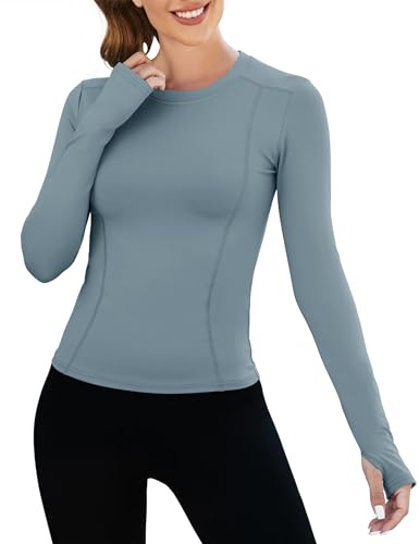 IECCP Langarmshirt Damen Sport Oberteil für Damen Workout Shirts Frauen Langarm Yoga Tops Sport Laufshirt Atmungsaktives Sportliches Slim Fit