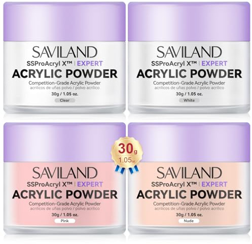 Saviland Poudre Acrylique, Ultra Lisse Poudre Acrylique Nude/Rose/Blanc/Transparent 120g, Kit d'Acrylique pour Extension d'Ongles, Renforcement, Fournitures de Sculpture 3D Nail Art