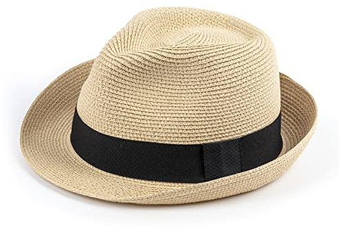 DRESHOW Damen Panama Hut Breiter Krempe Stroh Sommer Fedora Strohhut Panama Aufrollen Hut Strand Rollbar UV Sonnenhut UPF 50 +