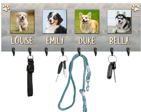 Personalisierter Foto-Hundeleinen-Halter, individueller Holz-Hundeleinenhaken mit Namen und Bild, Schlüsselhalter für Wanddekoration, Schlüsselhalter, Schlüssel-Organizer, neues Zuhause, Geschenk für