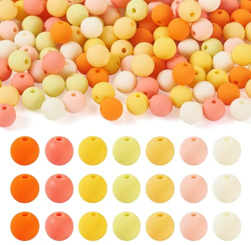 Beadthoven Lot de 191 à 193 perles rondes en acrylique caoutchouté givré imitation silicone avec trou de 1,6 mm pour fabrication de bijoux, porte-clés, orange