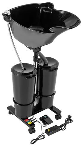 Professional Friseur-Waschbecken, Mobiles Waschbecken Friseur mit 2 Eimern, Rückwärtswaschbecken für Friseursalon Schwarz
