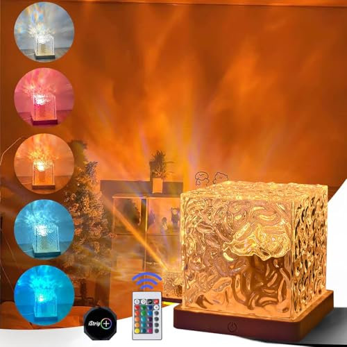 Lampada a onde d'acqua Proiettore galassia con effetti dinamici a 16 colori Onde oceaniche Base in legno Telecomando per illuminazione visiva romantica
