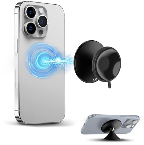 Magnetic Phone Grip Stand, Suction Cup Phone Mount for Selfies & Videos | 360-Degree Rotating Suction Mirror Phone Holder Grip for iPhone 17 16 15 14 13 Mag-Safe Case & All Phones