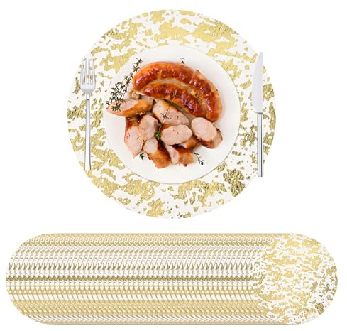 Mtsooning Einweg Tischsets Gold, Gepresste Tischdeckchen für Feste, Feiern | Runde Tischsets in Gold, für Hochzeiten, Geburtstage, Partys und Weihnachtsfeiern, 33cm Durchmesser, 50 Stück
