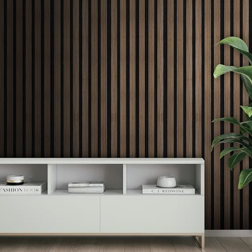 SPACELUXE Acoustic Slat 3D Wall Panel Decorative & Sound Absorbing Wooden Slatted Feature Pannelling Home Living Room Bedroom Interior Easy Installation Proofing Oak Natural 2400mm x 600mm (Walnut)