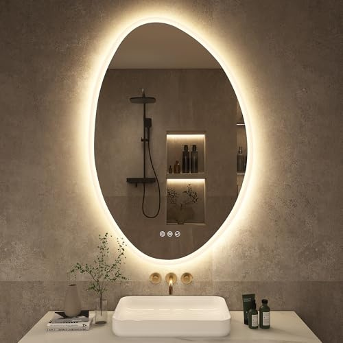 S'bagno Irregular Bathroom Mirror with LED Lights 600x900mm, Bluetooth Led Mirror Bathroom, Anti-Fog, 3000K-6500K, Dimmable, Memory, HD Tempered Glass, IP44 Waterproof, Horizontal/Vertical
