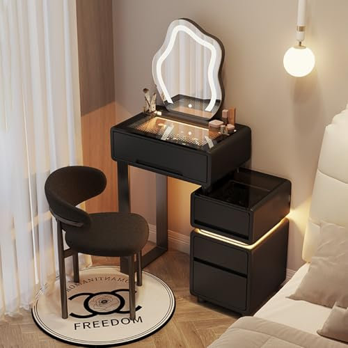Tavolini da Toilette per Camera da Letto per Donne e Ragazze, tavolo da trucco con specchio e luci, Toeletta da Trucco Moderna con Specchio Illuminato, per Camera da Letto Ragazze(Crescent black,60cm/