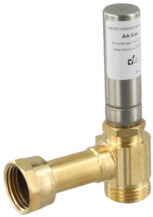 Angle Water Hammer Arrestor, Brass Stainless Steel Water Hammer Arrestor, 3/4NH Male x 3/4NH Female, For Washing Machine Supply Valves And Direct Tube Connections