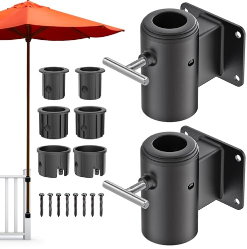 Dolibest Schirmhalter Balkongeländer Wandbefestigung Flache/1 Satz/Schwarz | 3-5cm Stange,Ampelschirm Wäschespinne Flaggenmast Rohrklemme Ständer,10cm Geländer Zaunpfosten,Reduzierhülse,Platzsparend