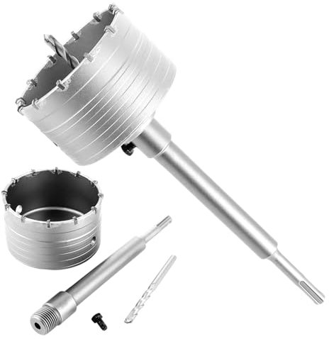 MIVIDE Corona de perforación de 100 mm, juego de brocas con extensión SDS plus de 220 mm y broca de centrado, broca de núcleo de 100 mm para ladrillo, enchufe de hormigón para mampostería, piedras