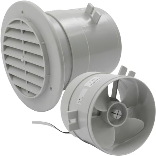 Comet Väggfläkt för husvagn, husbil, husvagn, skåpbil, ljusgrå, 12 volt, 7 watt, Ø 80 mm