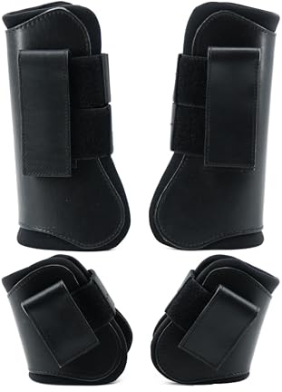 QMYBROW Pferd Sehnenbürste Stiefel Gamaschen Schützer Open Front & Fetlock Boot | Schutzausrüstung und Training Ausrüstung | 4 Set (Schwarz, Pony (klein))