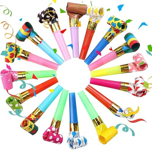 30 Pcs Party Blowers, Party Poppers, Party Poppers Birthday, Whistles for Kids, Party Bag Fillers for Kids Unisex, Birthday Noisemakers Birthday Blow Horns Party Whistles