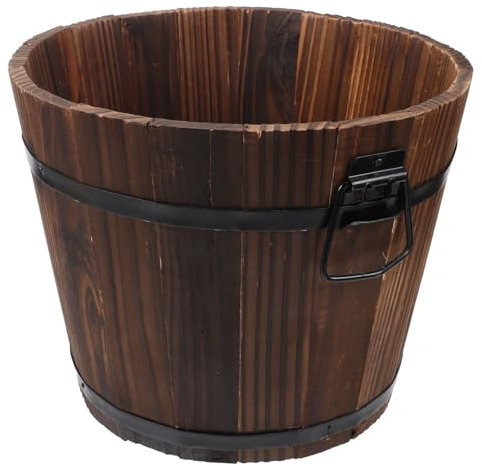 Sukkulenten-Übertopf aus karbonisiertem Holz für den Außenbereich, Gartendekoration, mit großem Blumentopf und kleinem hängenden Behälter, Landhausstil, Fass- und Eimer-Design für Pflanzen im Freien