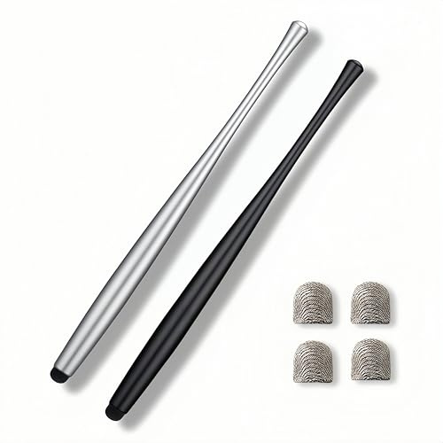 Pack de 2 Lápices Táctiles Universales con 4 Puntas de Repuesto, Stylus Pen de Aluminio Compatible con Tablets y Smartphones para Dispositivos iOS y Android