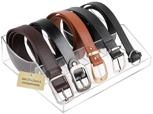DBREAKS Acryl Gürtel Aufbewahrung, 5 Fächer Gürtelhalter, Klar Gürtel Aufbewahrungsbox, Transparente Gürtel-Vitrine, Gürtelhalter Box für Schrank und Schublade, Gürtel-Belt Organizer für Damen&Herren