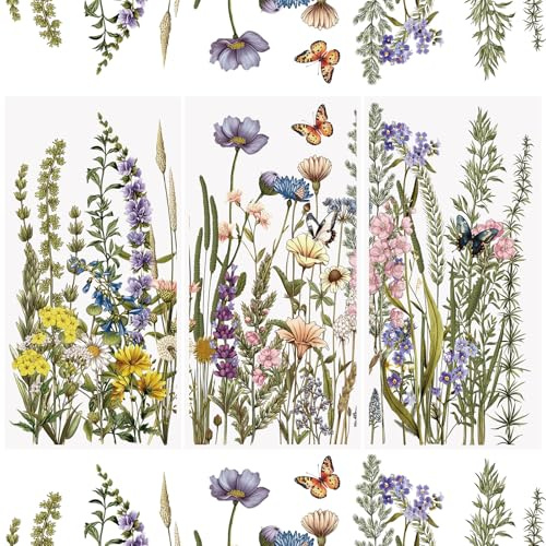 WANDIC 3Pcs Rub On Transfer Stickers Flowers and Plants Pattern Waterproof Decals Furniture Craft Embellishments for DIY Scrapbooking Photo Albums,15 * 30cm