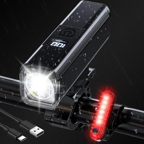 2025 New Bike Lights, Bike Headlight Front and Back, High Lumens Rechargeable Waterproof 6+4 Modes Bike Lights Sets, Super Bright Bike Torch