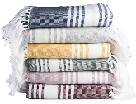 Salt Earth 100% Turkish Cotton Herringbone Weave Oeko-TEX Certified Peshtemal Beach Towels, Pre-Washed, Sand-Free, Lightweight & Quick Dry, Set of 6 (Golden Spice, Black Forest, Cabernet, Titanium)