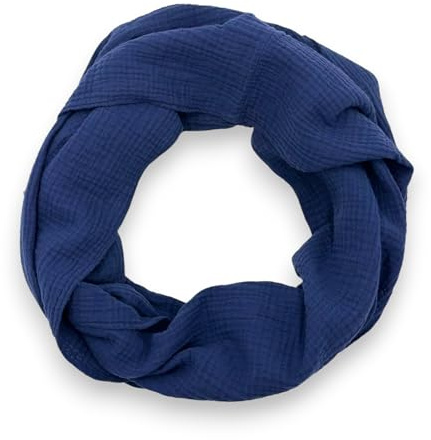 Ziona Musselin Loop Schal Damen aus 100% Baumwolle – Rundschal Made in Italy – Weiches Halstuch Gaze Stoff – Casual Stil – Frühling Sommer – ca. 97x38 cm – in vielen Farben erhältlich (Marineblau)
