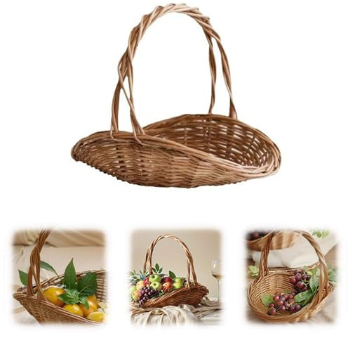 Weiden-Picknickkorb mit Griff, Rattan, oval, natürlich, rustikal, Gartenkörbe zum Sammeln von Gemüse, tragbar, gewebte Ernte, Mehrzweck, für Lagerung, Picknicks, Ostern (Beige-L)