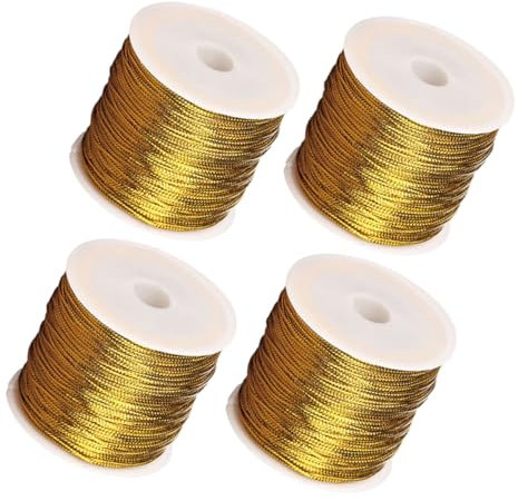NUOBESTY Cuerda Decorativa Elástica Dorada 4 Piezas para Embalaje y Manualidades, Hilo de Embalaje Elástico Resistente, Cordel para Adorno y Sellado Seguro de Bolsas y Cajas