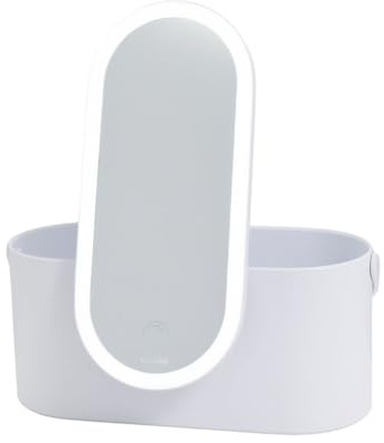 Aplike Beverly sminkfodral med LED-spegel, sminkorganisatör + spegel med dimbart ljus, touchkontroll, sminkväska för resor (matt vit)