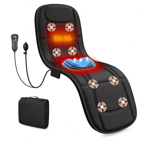 comrelax Full Body Massage Mat with Heat, Vibration Massage Mattress Pad with Lumbar Support Cushion, Foldable Massage Mat for Bed, Sofa & Floor, Relaxation & Comfort
