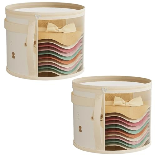 2PCS Hat Boxes, Hat Boxes with Lids, Spacious Storage Box for Fashion Enthusiasts and Travelers, Wardrobe Organization and Church Events