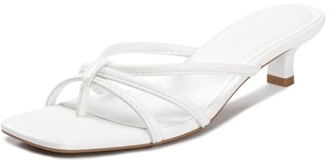 Athlefit Kitten Heels for Women Flip Flop White Low Heeled Sandals Size 8 | 1.57 inch Heel, Square Toe, Strappy Thong, 5mm Cushioned Insole, Comfortable for Summer Casual, Wedding, Travel, Shopping