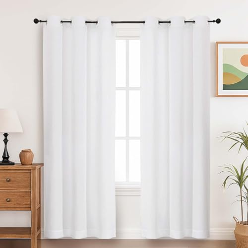 Simplebrand Weiß Gardinen Wohnzimmer Modern Vorhänge mit Ösen Vorhang Weiß Gardine Schlafzimmer 183 cm Lang Fertiggardinen Ösenschal 140 cm Breit für Gardinenstange Sheer Curtains & Drapes,2er Set